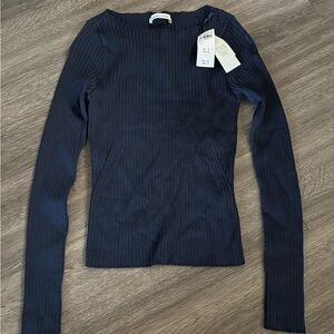 Abercrombie Navy Ribbed Long-Sleeve Top
